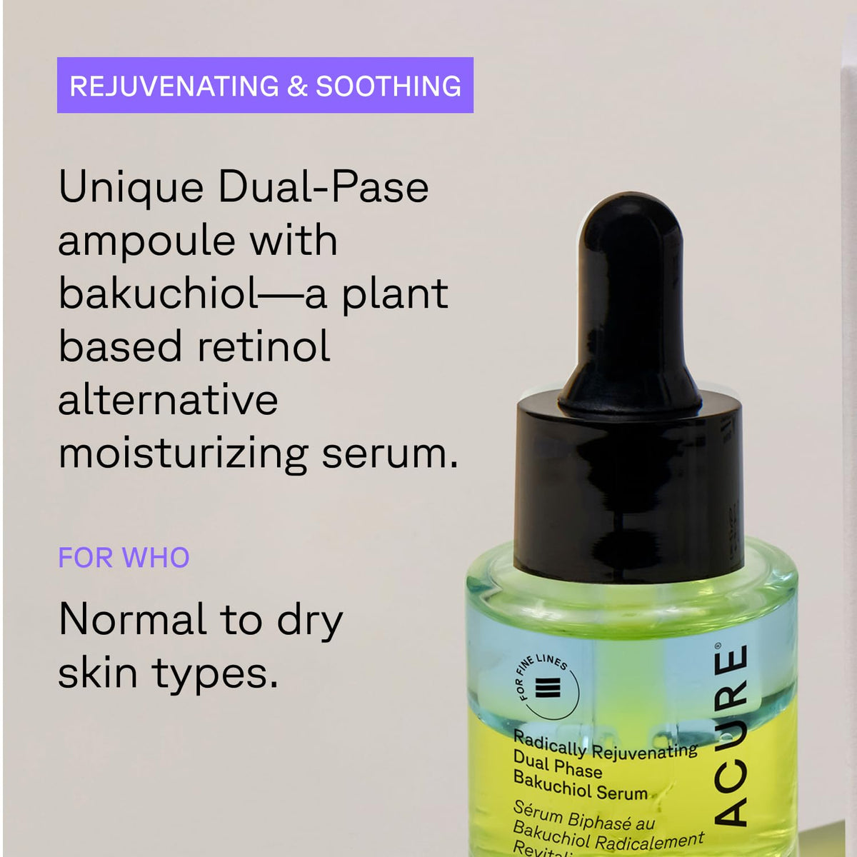 Acure Bakuchiol Serum texture appears silky oil-emulsion, delivering deep hydration.