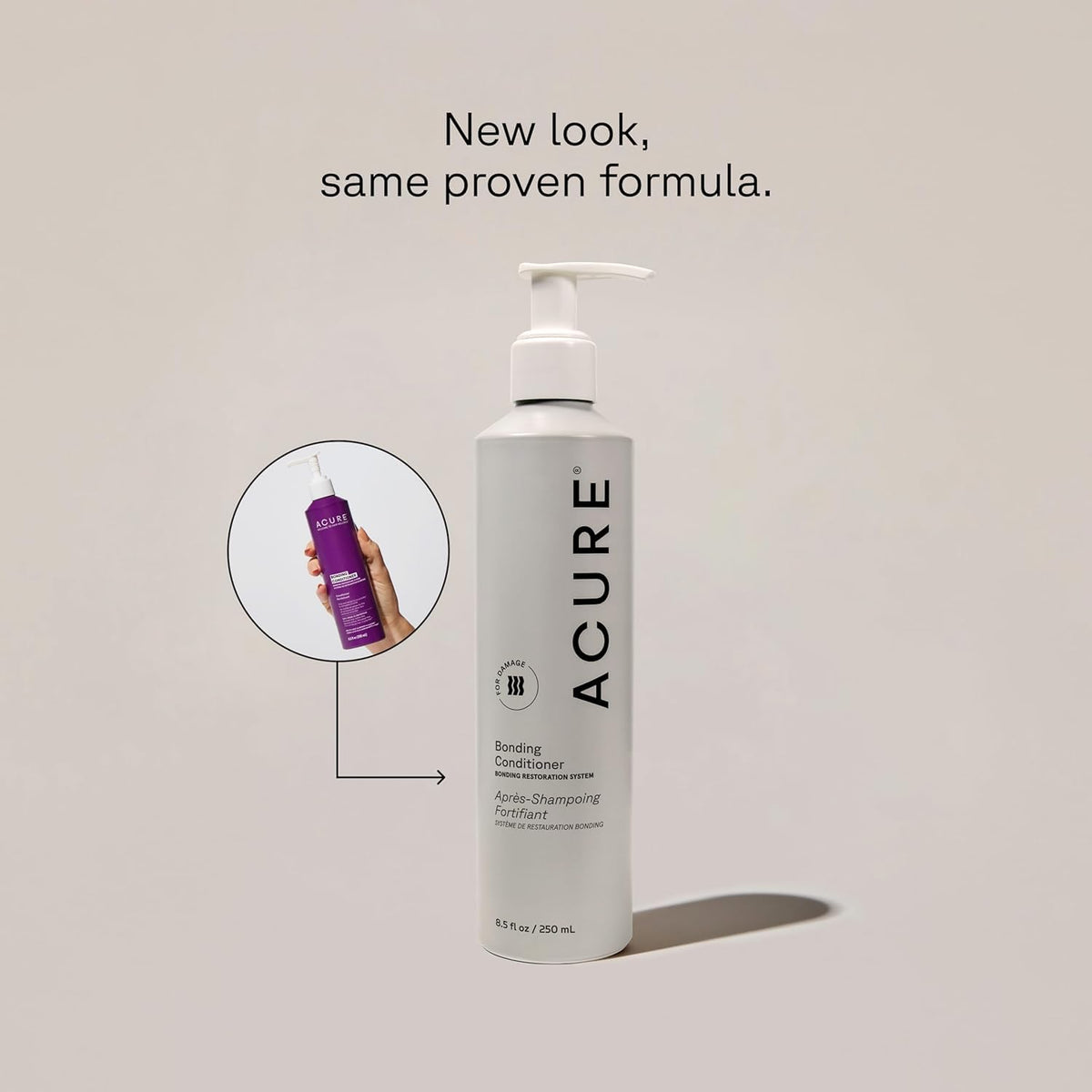 Acure Bonding Conditioner bottle pouring creamy formula for easy application