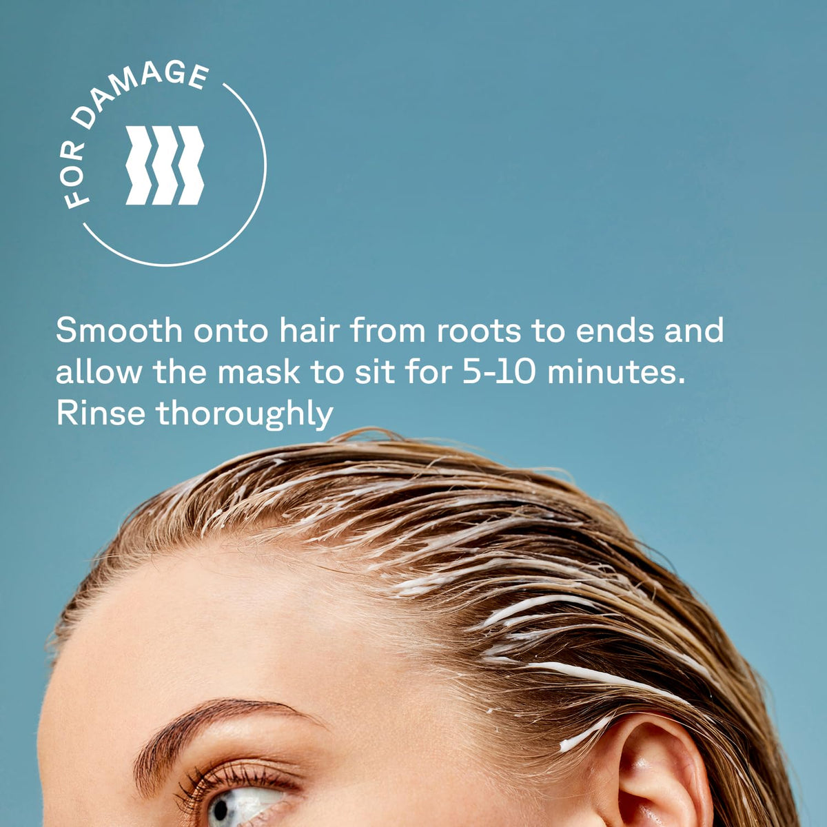 Acure Bonding Hair Mask applied to damp hair showing 5-minute conditioning.