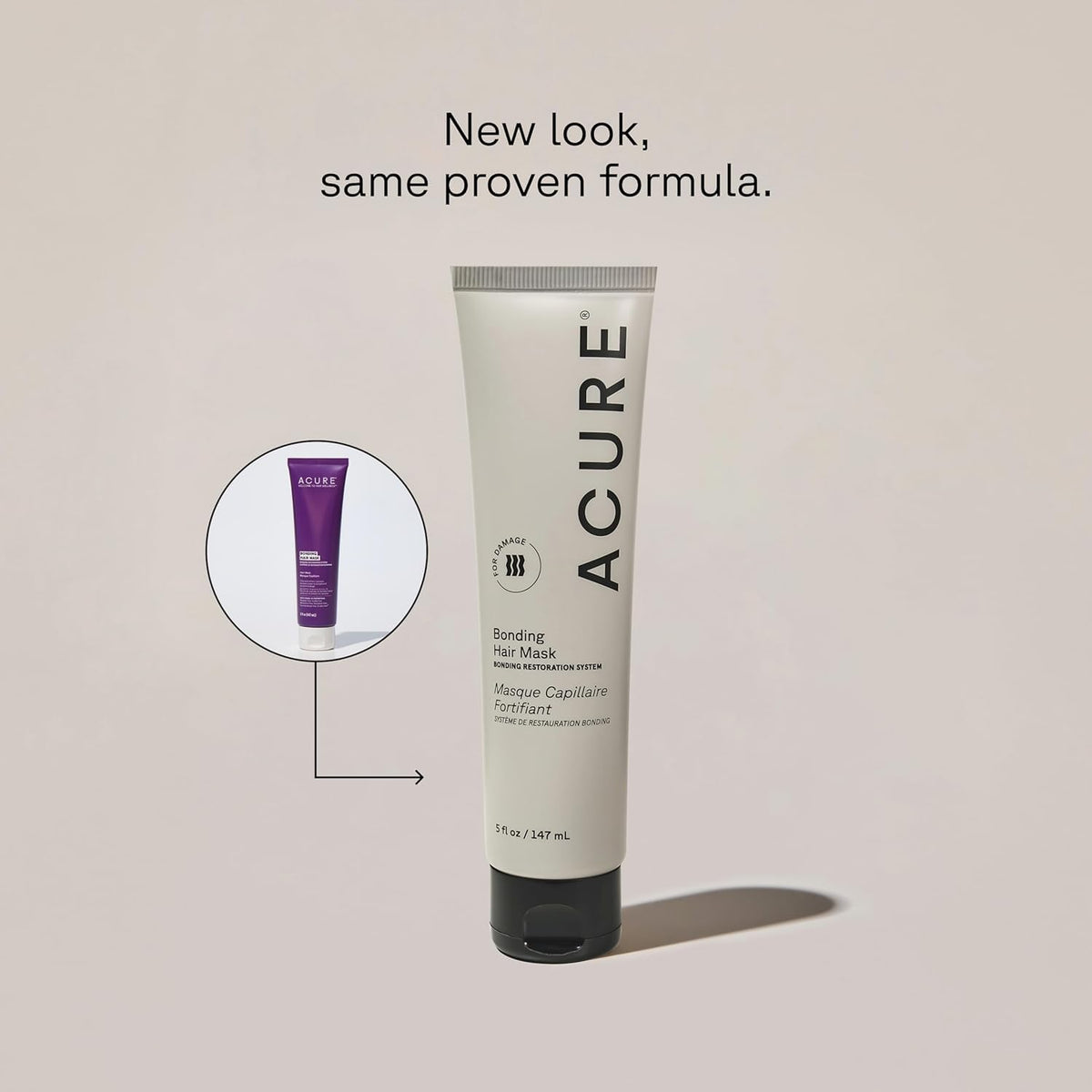 Acure Bonding Hair Mask jar close-up highlighting creamy texture for quick repairs.