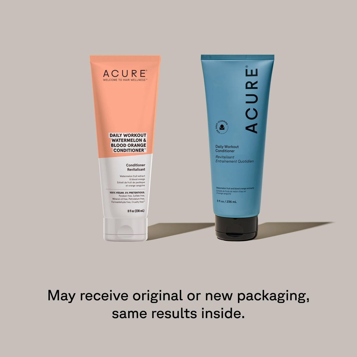 Acure Daily Workout Watermelon Conditioner pour close-up shows creamy texture for mid-length nourishment