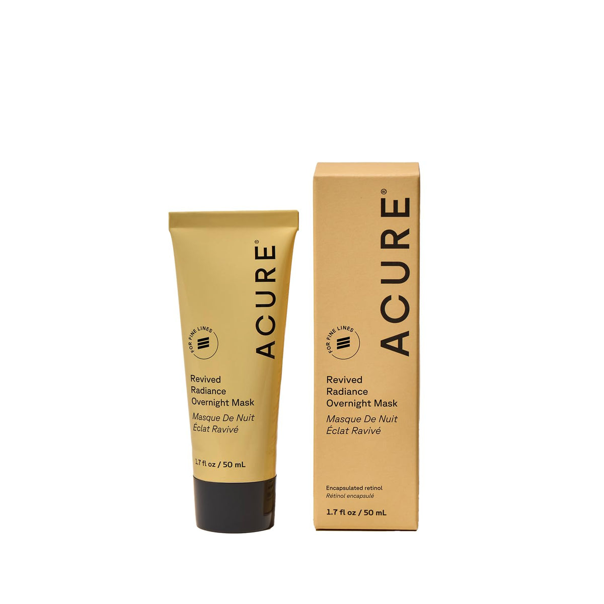 Acure Revived Radiance Overnight Mask jar highlights hydrating formula for a glowing morning
