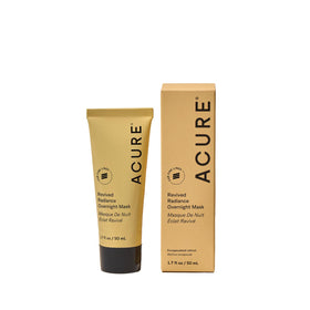Acure Revived Radiance Overnight Mask jar highlights hydrating formula for a glowing morning