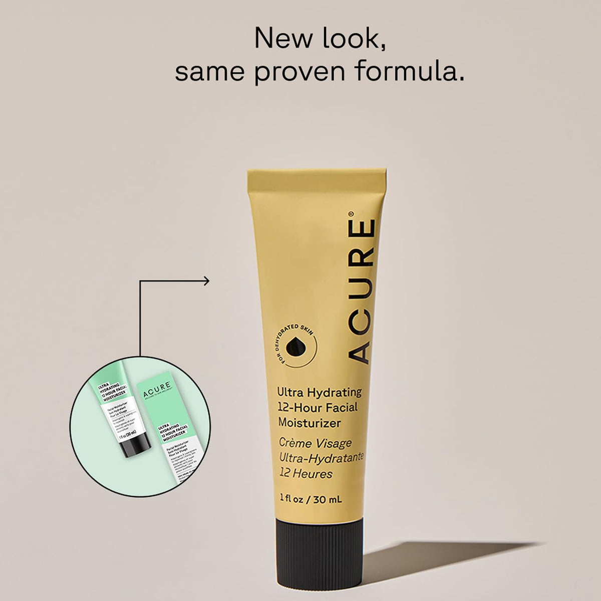 Acure Ultra Hydrating 12 Hour Facial Cream texture close-up reveals rich cream for daily hydration