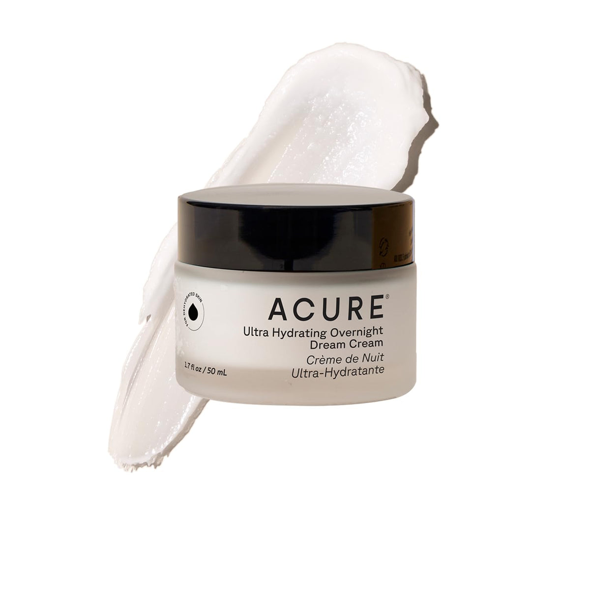Acure Ultra Hydrating Overnight Dream Cream bottle for calming night skincare.