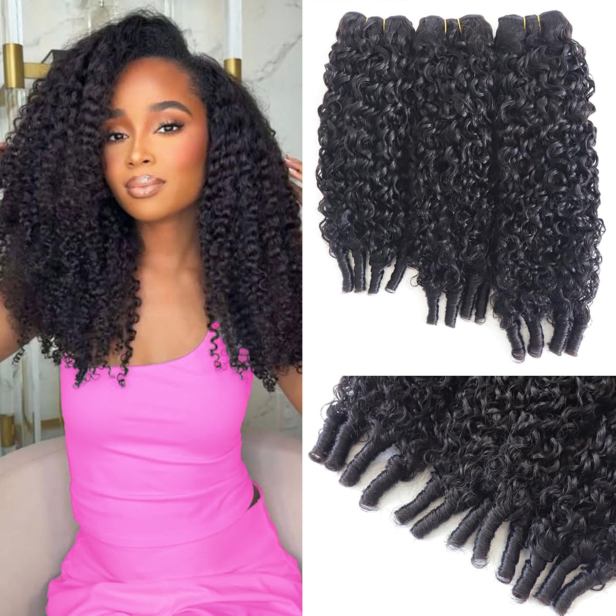 Acusoee Burmese curly bundles 18-inch show natural blend with soft, bouncy waves.