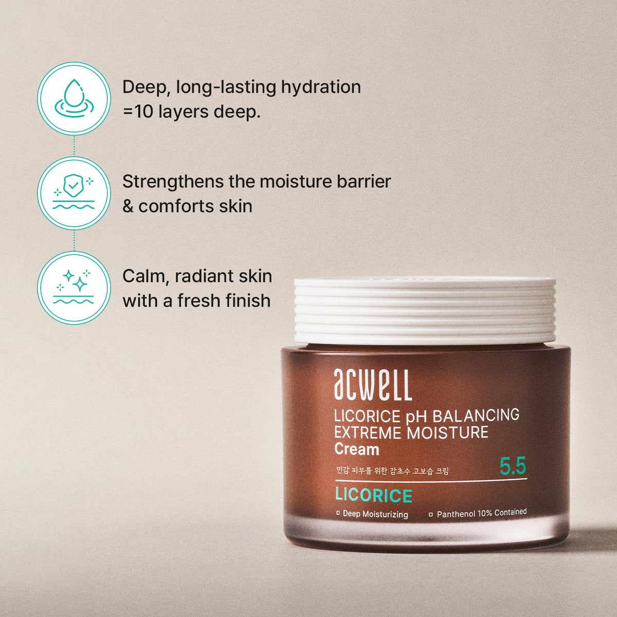 ACWELL Licorice pH Balancing Cream jar closeup shows premium ceramide formula