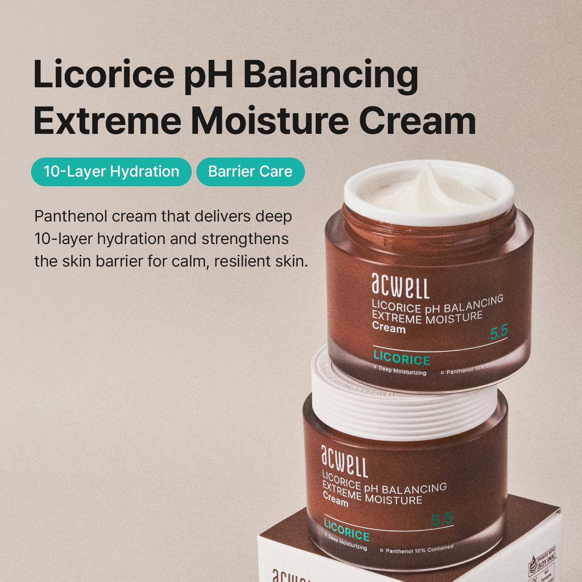 ACWELL Licorice pH Balancing Cream swirl on skin demonstrates fast, gentle absorption