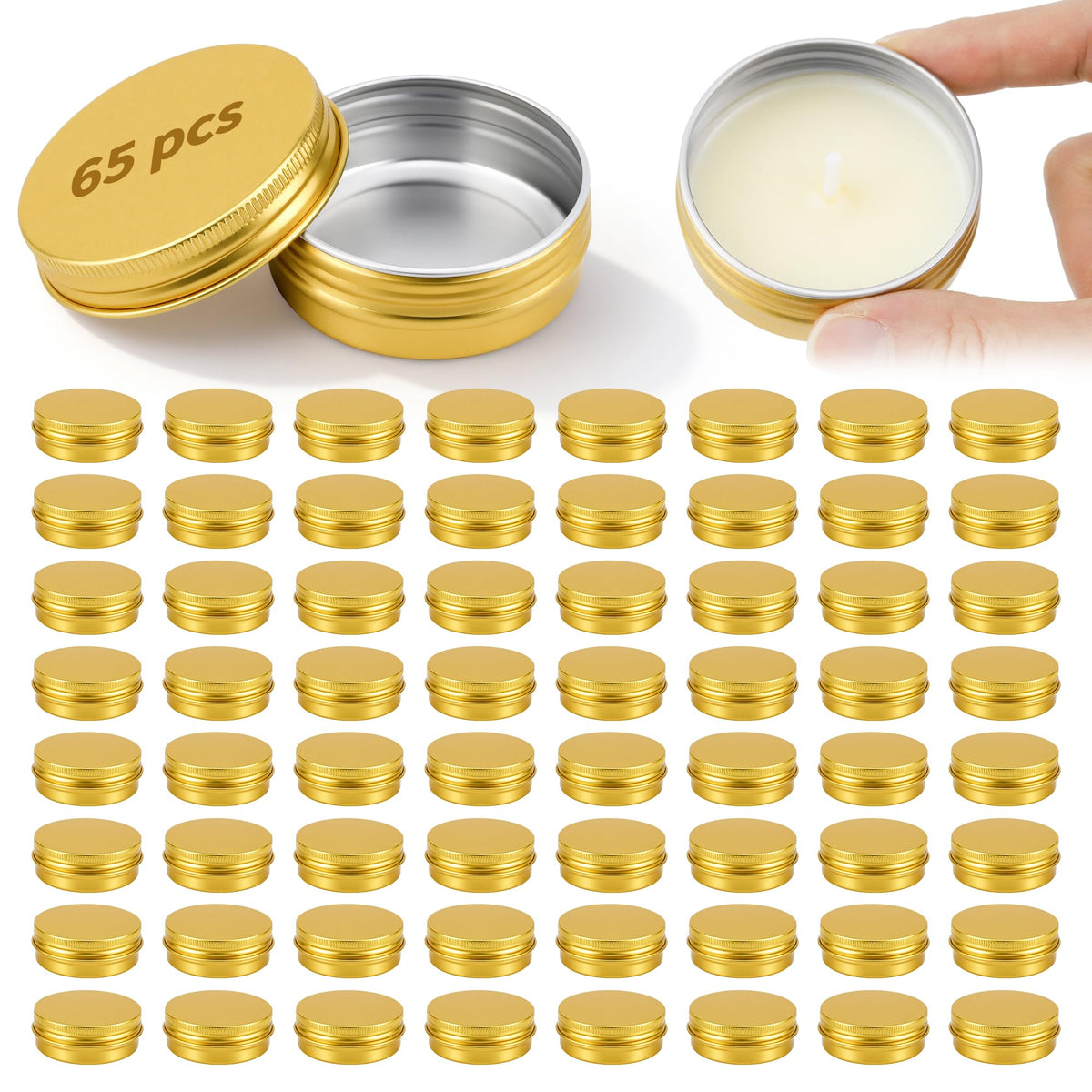 Acxetx 65-pack 1oz tin containers with lids for mess-free storage.