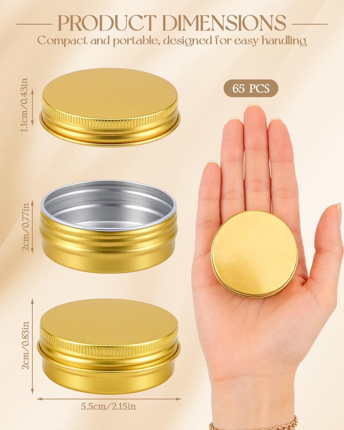 Acxetx gold aluminum tin for lip balms with secure lid.