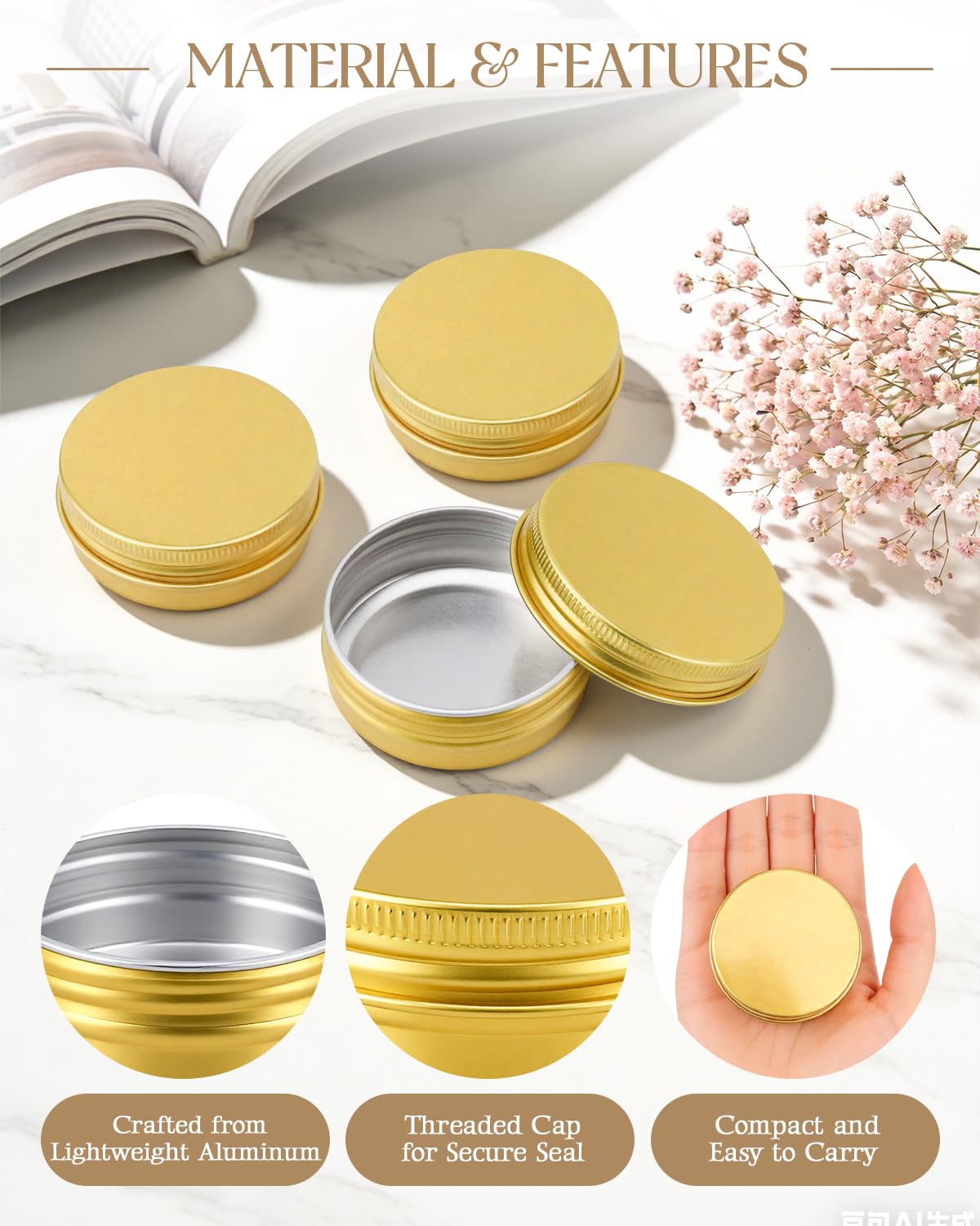Acxetx leak-proof screw-top lid ensures safe storage of cosmetics.