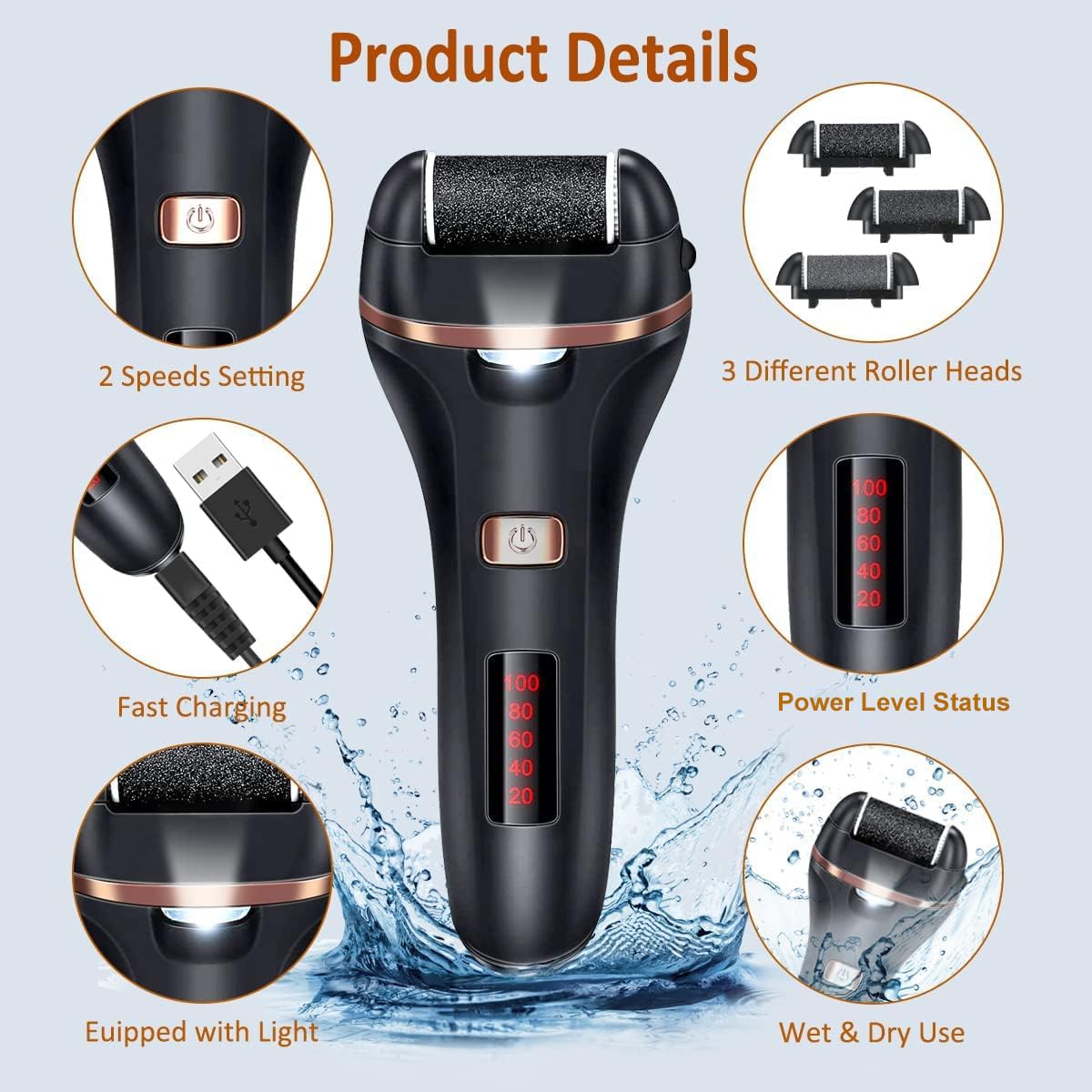 AdamPark callus remover showing three grinding heads for tailored exfoliation