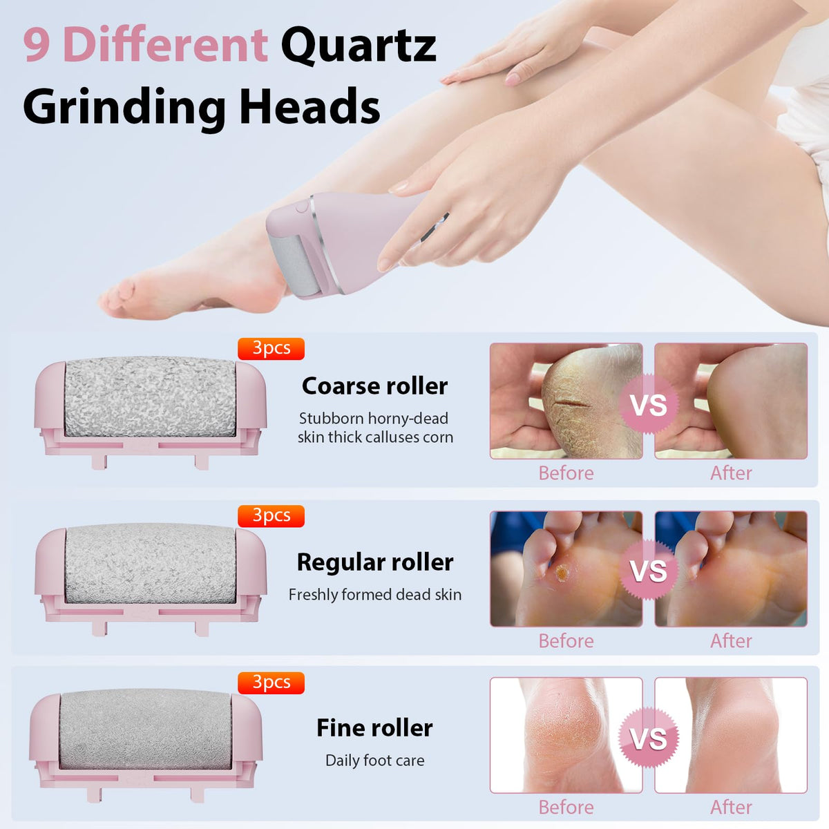 AdamPark Callus Remover LCD display shows speed and power status.