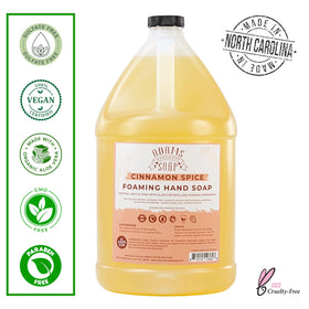 Adams Cinnamon Spice foaming soap dispensed from a pump for gentle hand cleansing.
