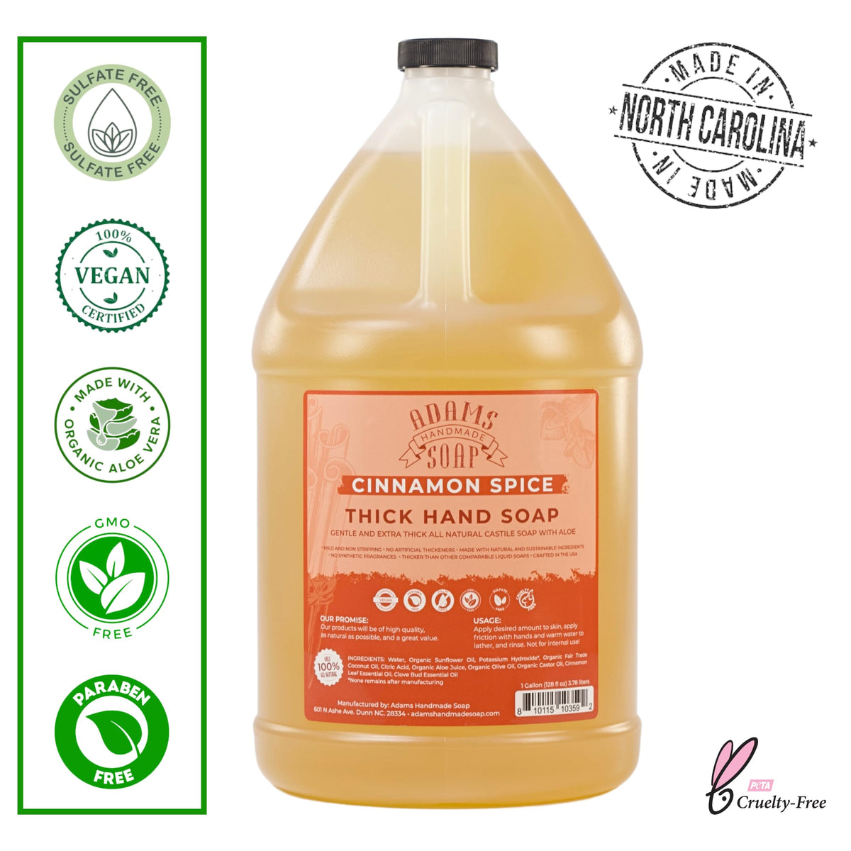 Adams Cinnamon Spice label close-up highlighting natural eco-friendly ingredients