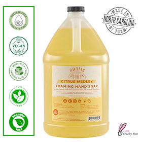 Adams Handmade Soap Citrus Medley foaming lather demonstrates gentle cleansing