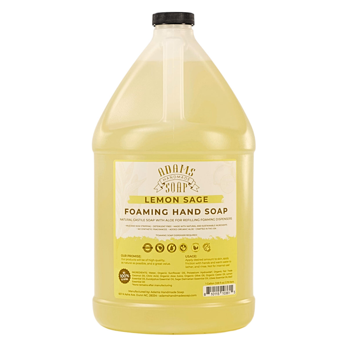 Adams Handmade Soap Lemon Sage bottle pour for easy bulk refill and hand washing.