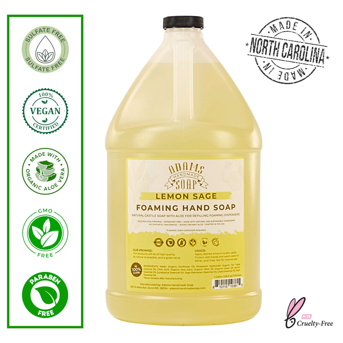 Adams Handmade Soap Lemon Sage foaming lather ideal for quick handwashing.