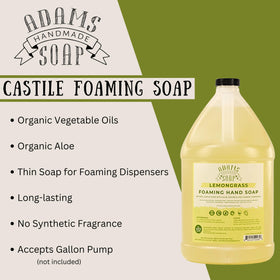 Adams Handmade Soap Lemongrass ingredients close-up highlights organic oils and aloe