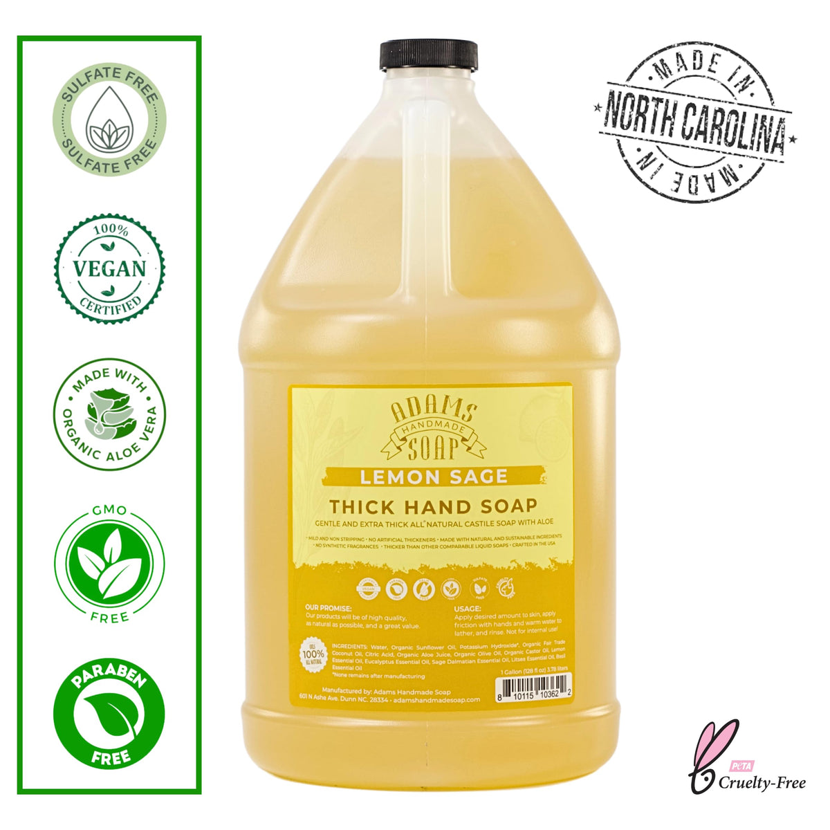Adams Handmade Soap organic castile lemon sage ingredients highlight natural oils