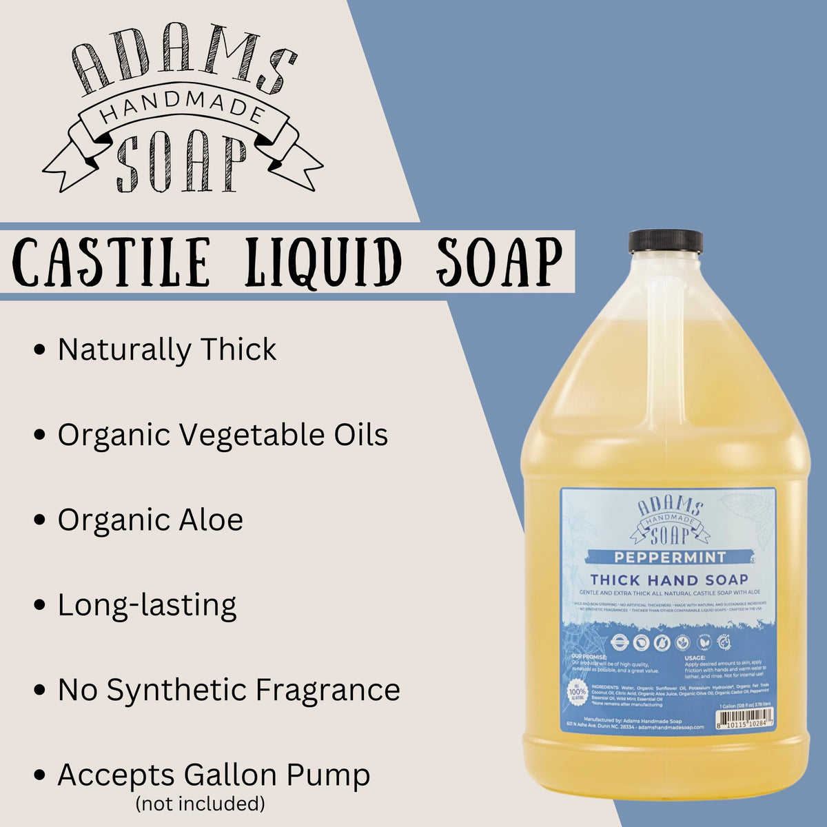 Adams Peppermint Castile 1-gallon refill for eco-friendly home care.