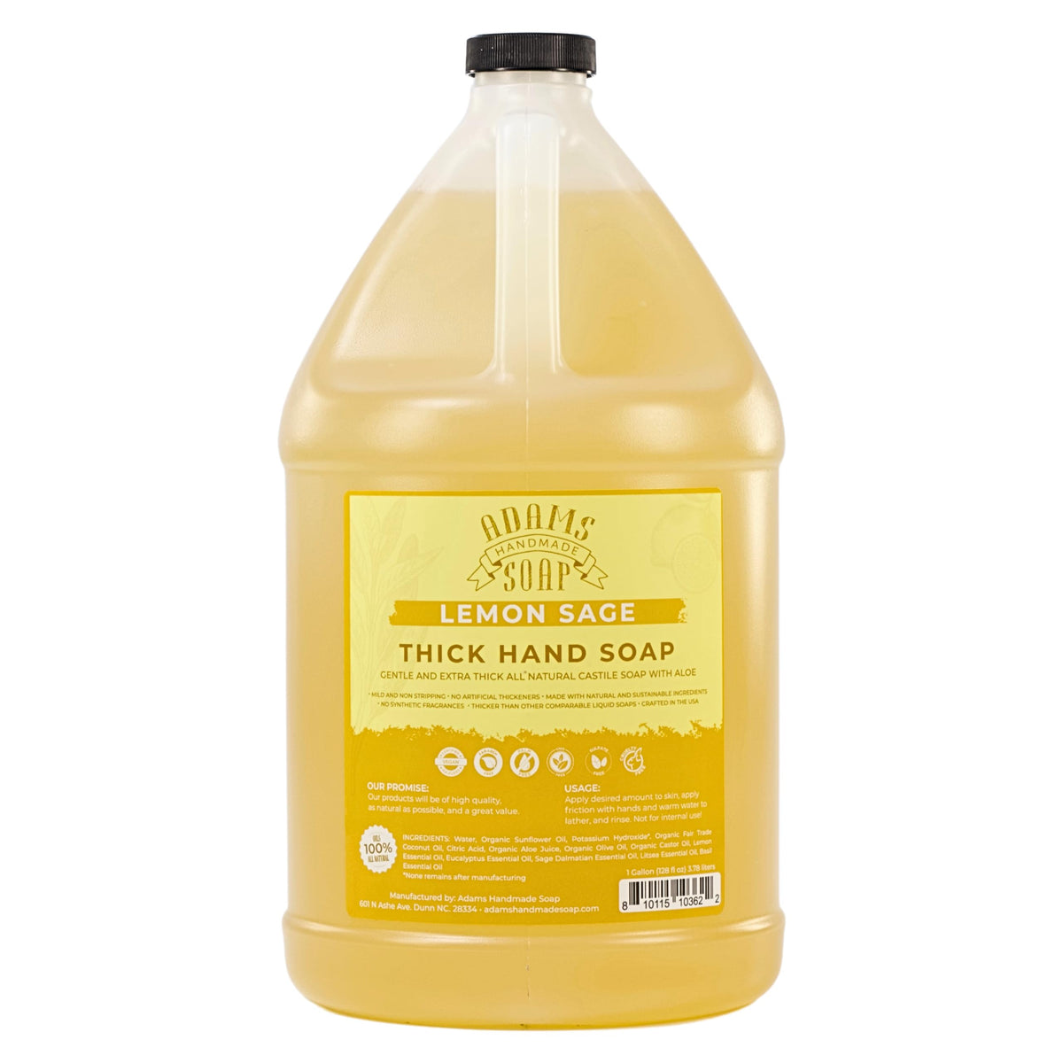 Adams Handmade Soap thick castile lemon sage bottle pour for gentle hand washing