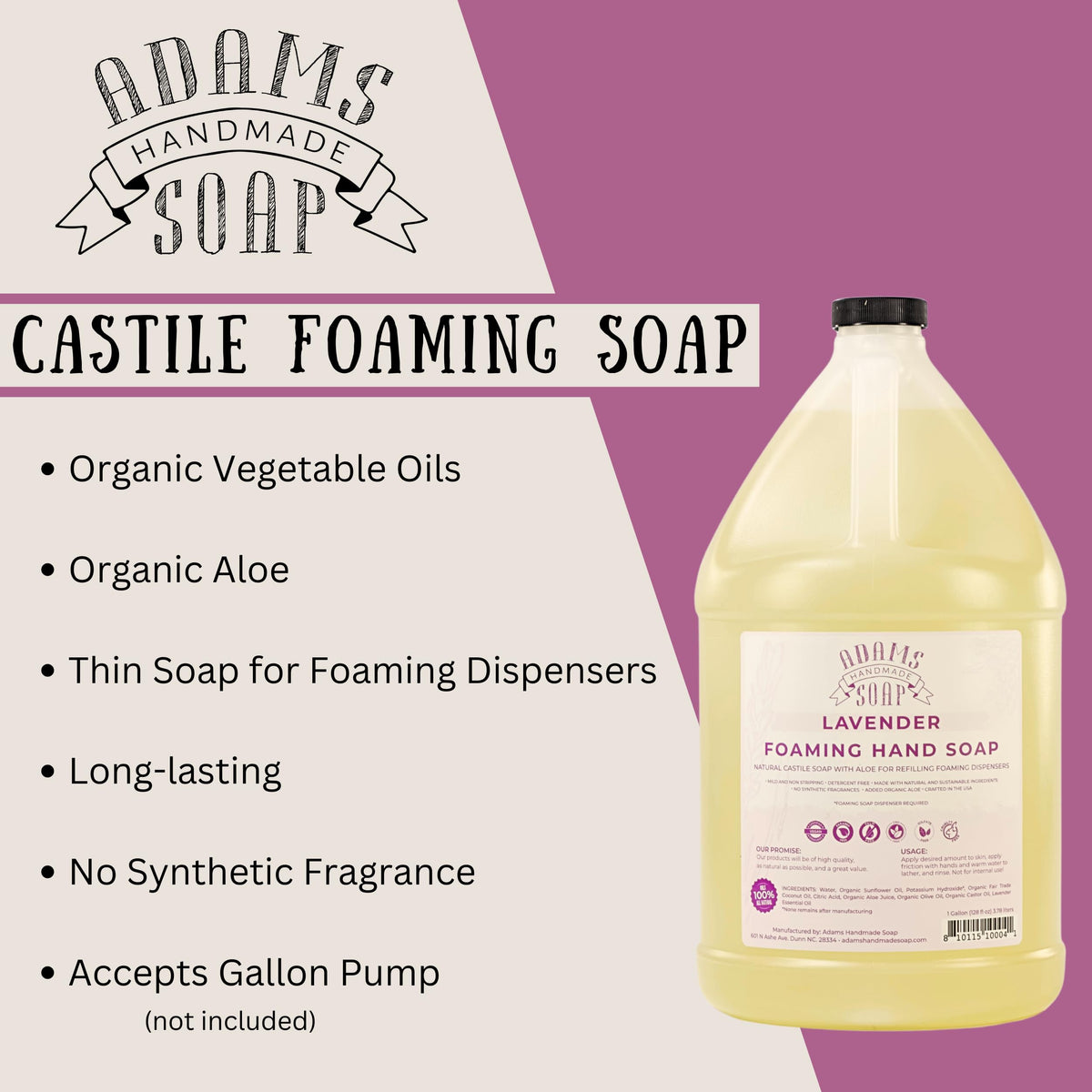 Adams Lavender foaming soap lather close-up demonstrates gentle cleansing.