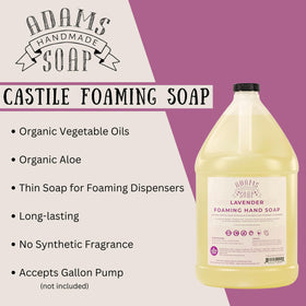 Adams Lavender foaming soap lather close-up demonstrates gentle cleansing.
