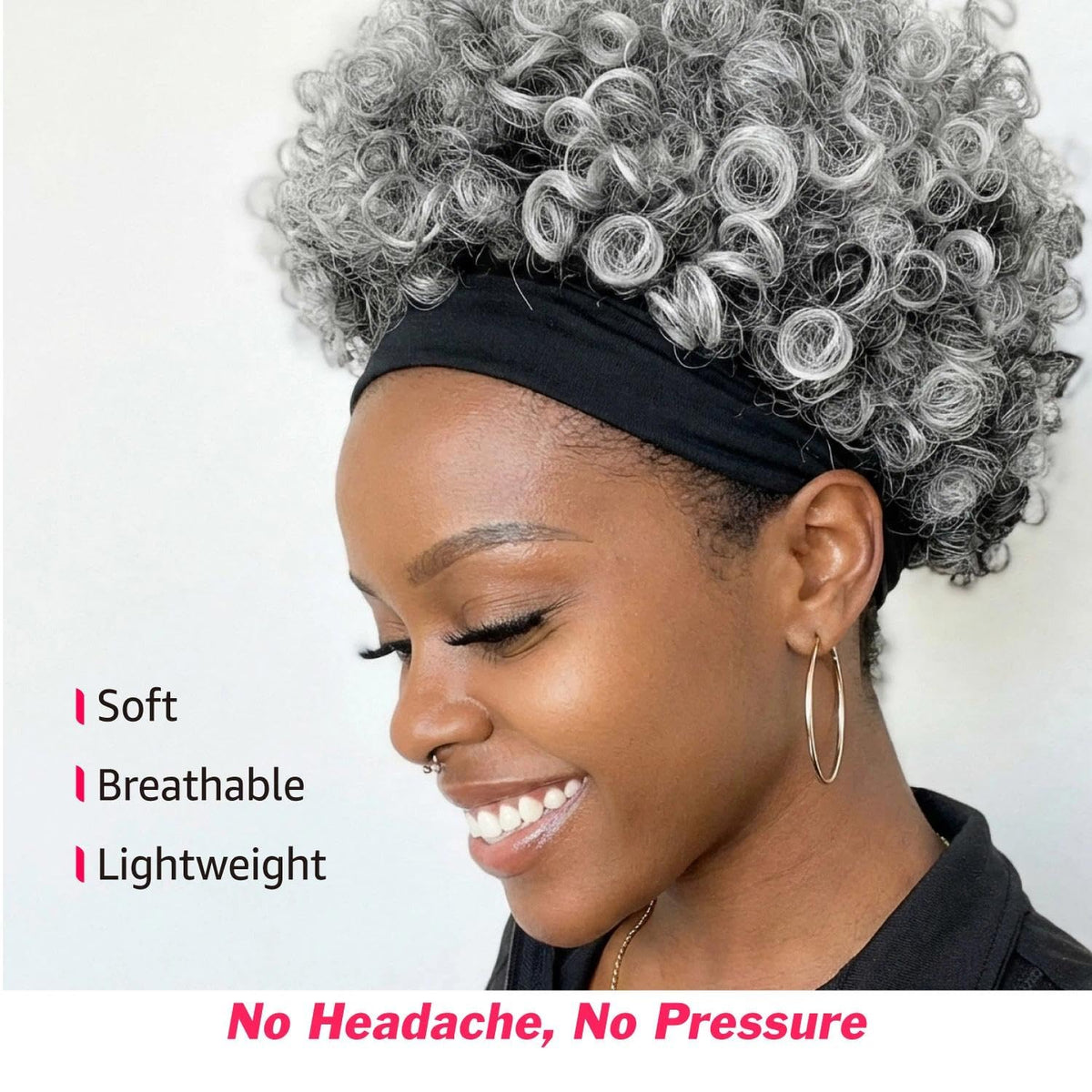 Adancyler gray kinky curly texture close-up highlights natural fullness.