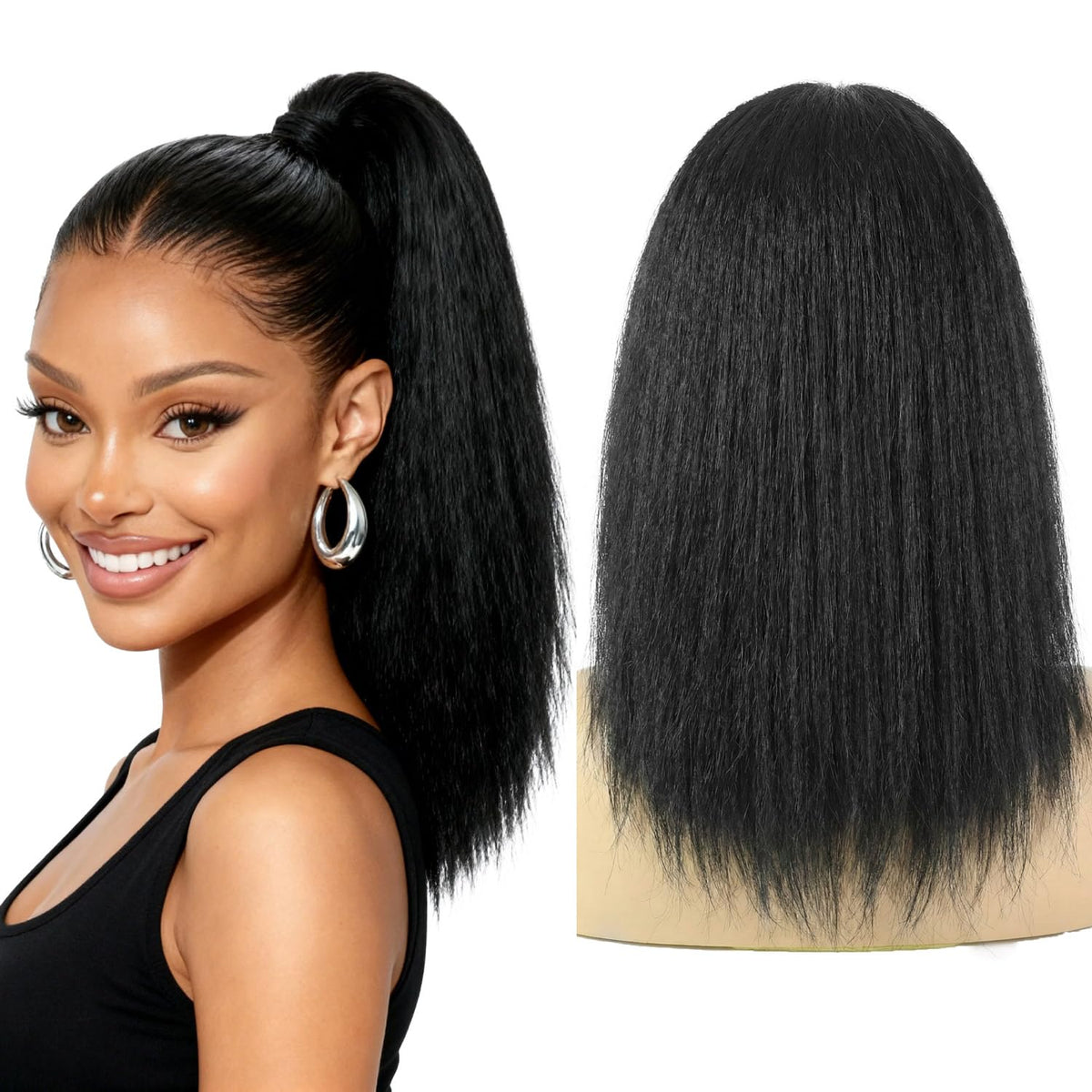 Adancyler Yaki Straight Ponytail Clip-In blends with natural hair for daily wear