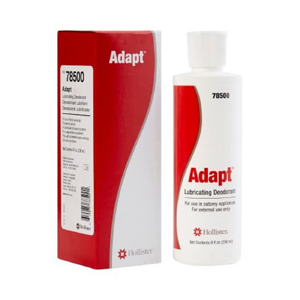 Adapt Lubricating Deodorant bottle pour for odor control and easy pouch emptying