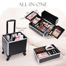 Adazzo 3-in-1 rolling makeup case ready for versatile setups and easy transport.