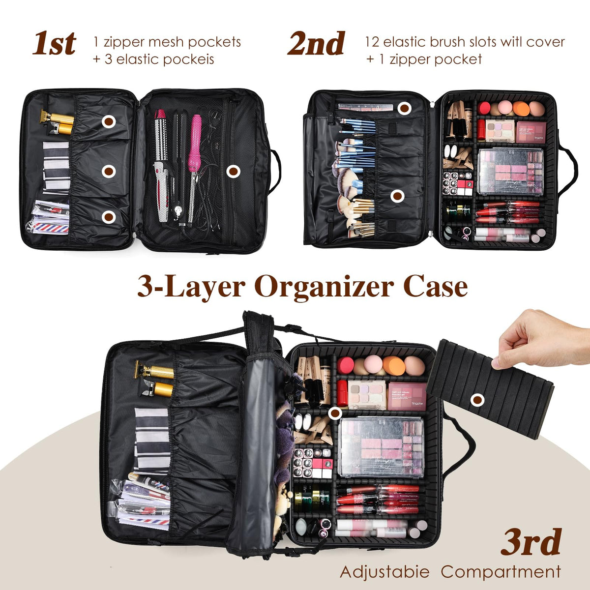 Inside view showing Adazzo brush holder organized space