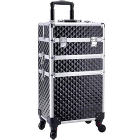 Adazzo diamond-pattern travel case showing shimmer for on-site makeup tasks.