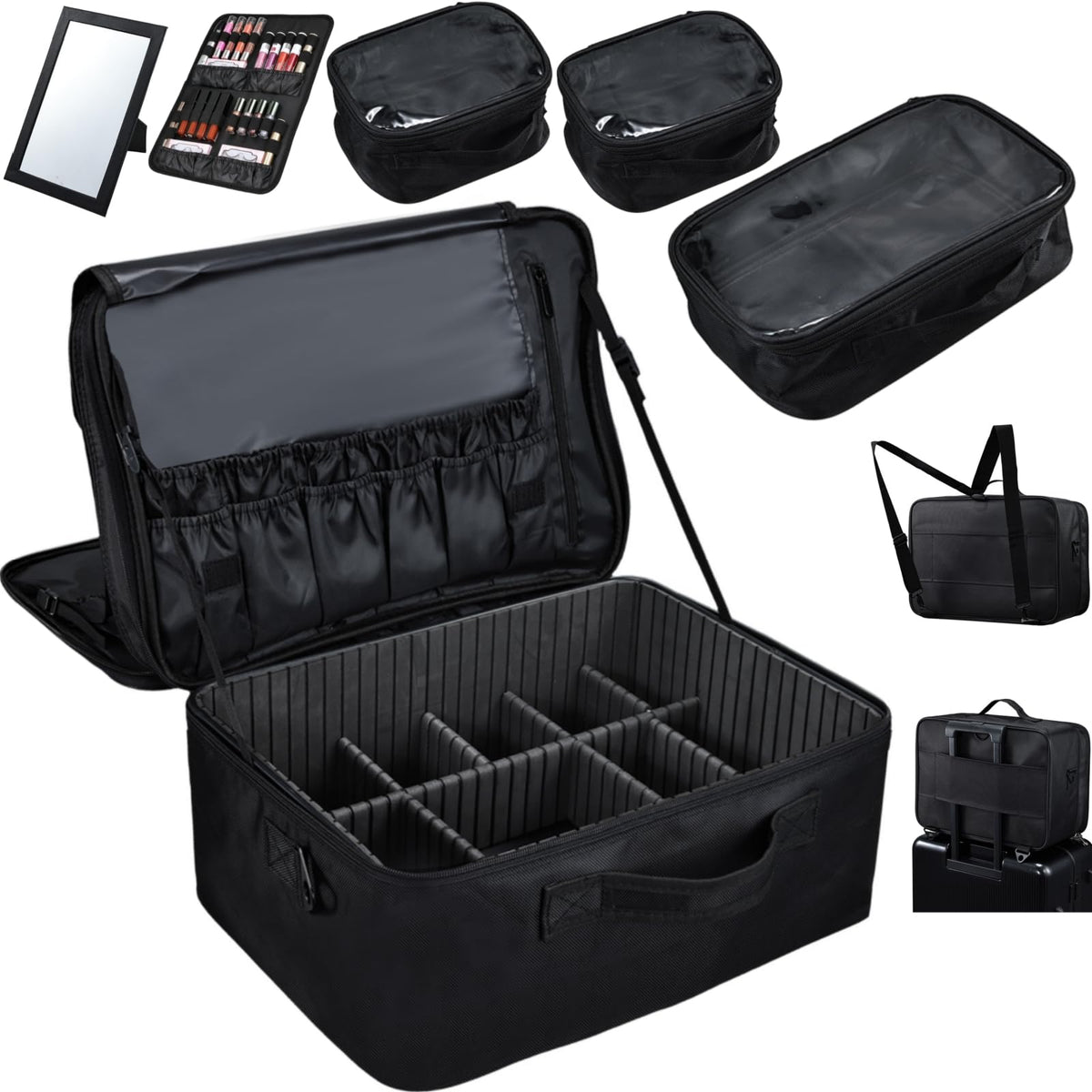 Adazzo extra large makeup case with strap for easy transport