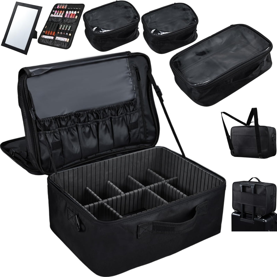 Adazzo extra large makeup case with strap for easy transport