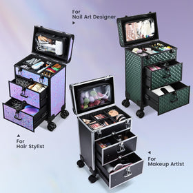 Adazzo makeup train case drawers and compartments for organized cosmetics