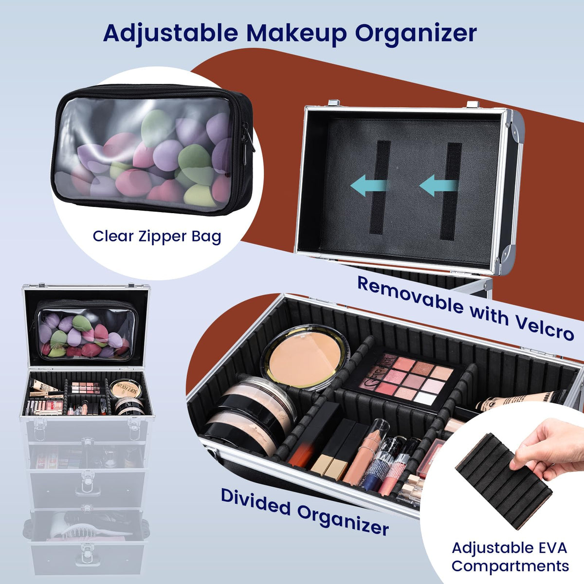 Adazzo matte black travel cosmetic trolley with lockable design