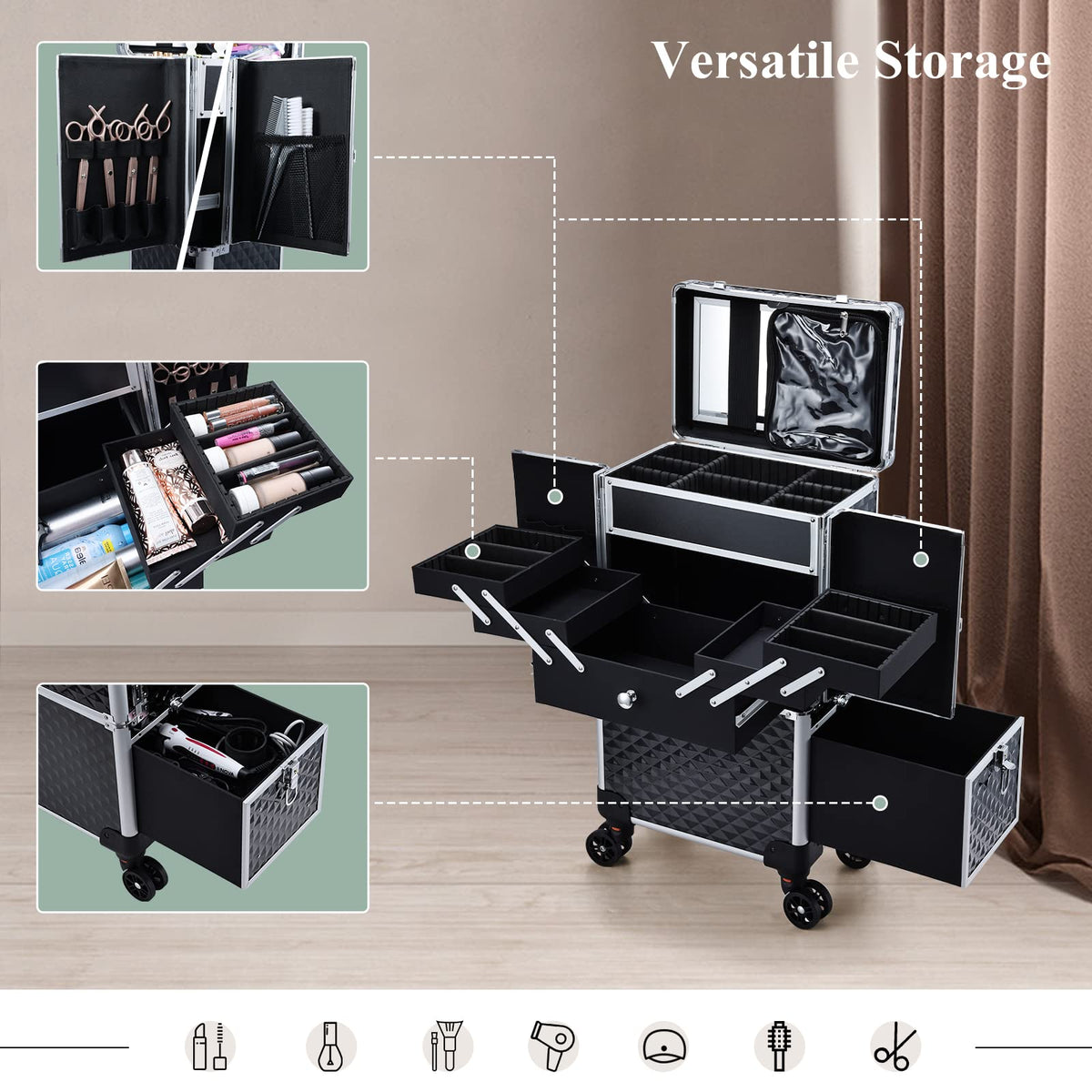 Adazzo train case drawer ideal for gel polish and lamp storage