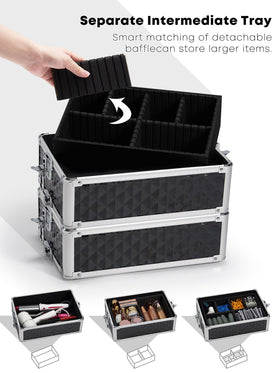 Adazzo rolling makeup train case bottom compartment showing large storage space