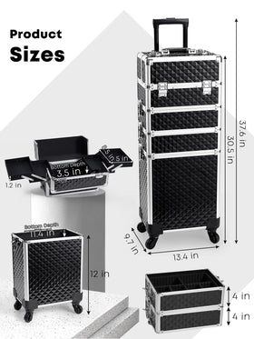 Adazzo rolling makeup train case wheels close-up on smooth, stable mobility