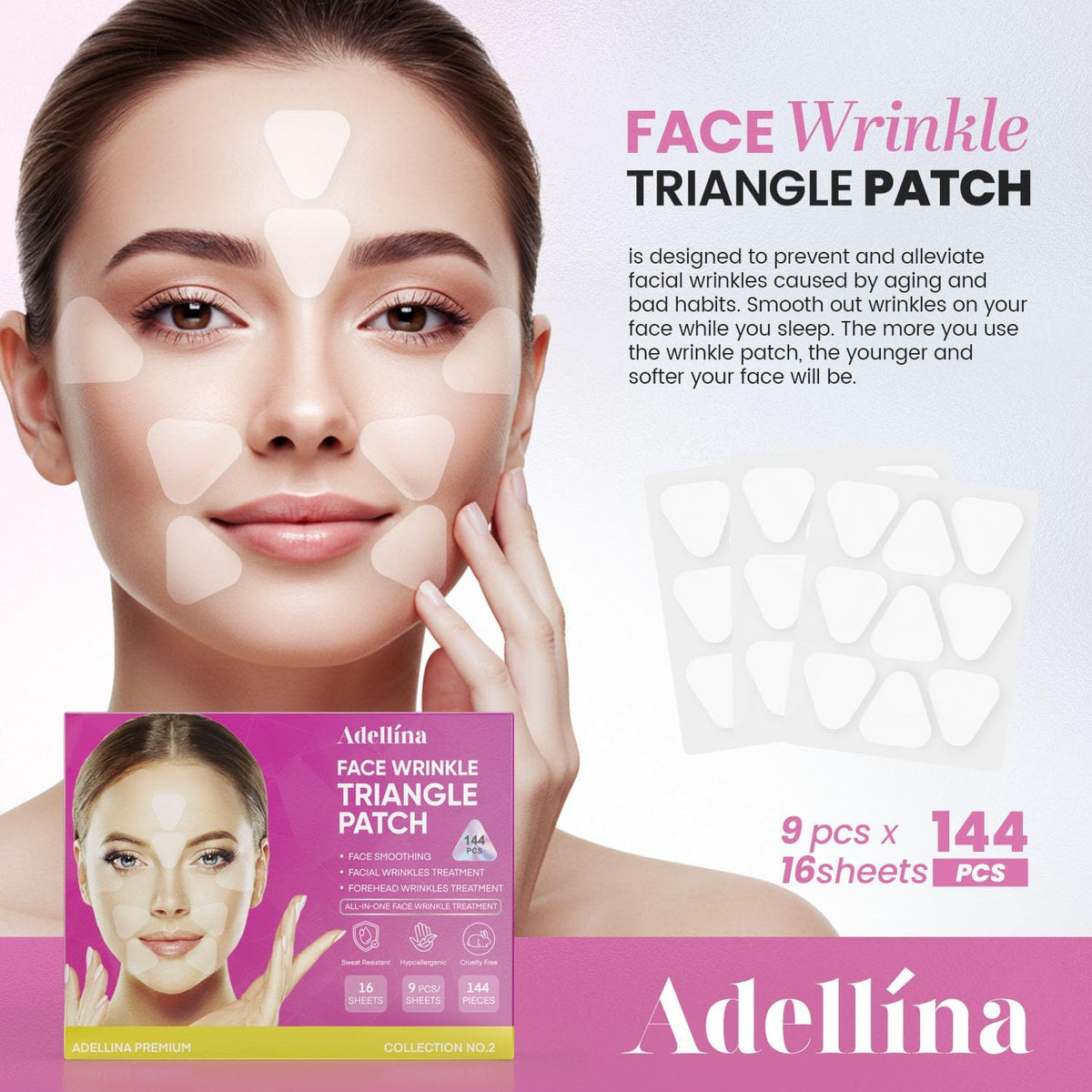 Adellina under-eye patches hydrate and minimize morning creases.