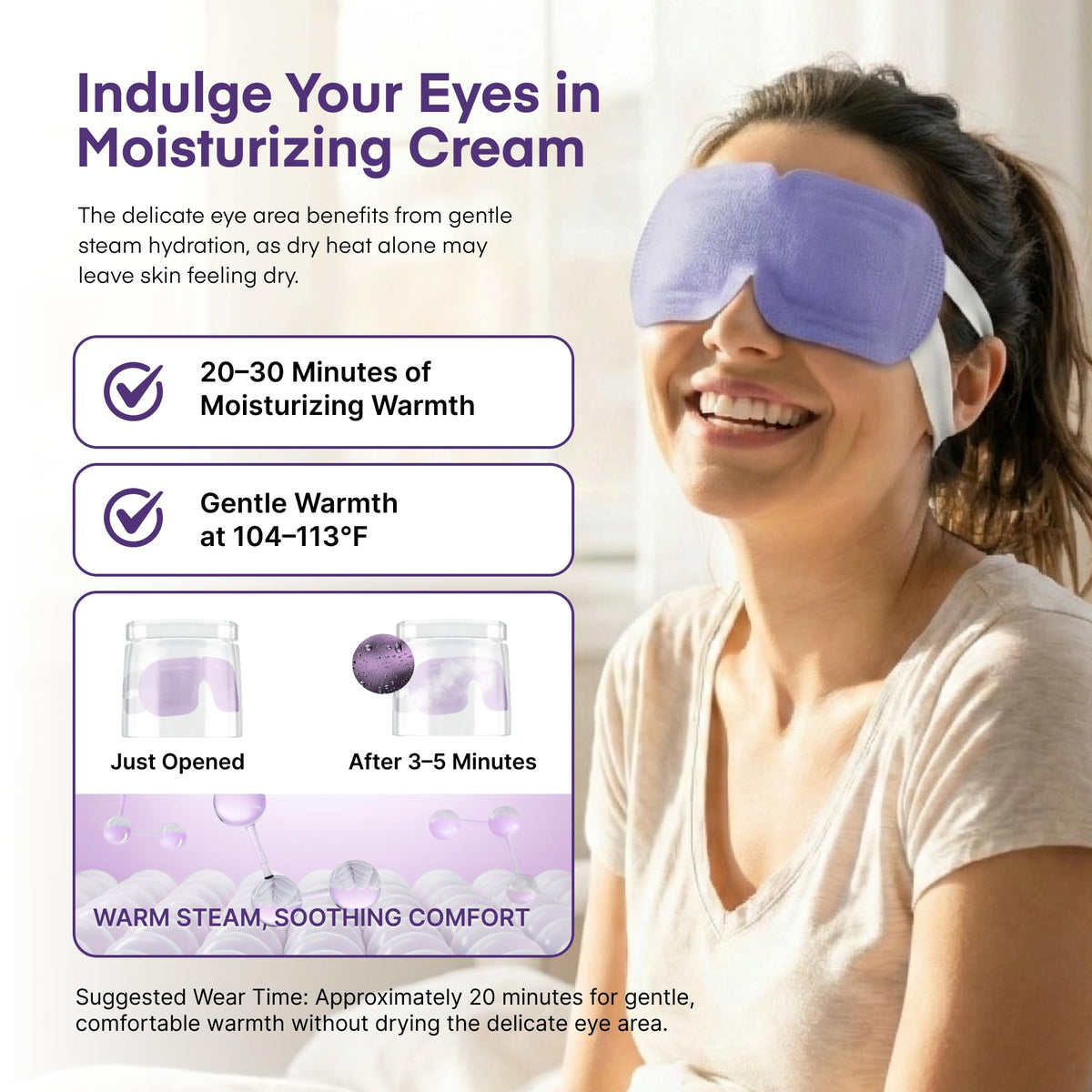 User relaxing with Adellina Steam Eye Mask after screen time