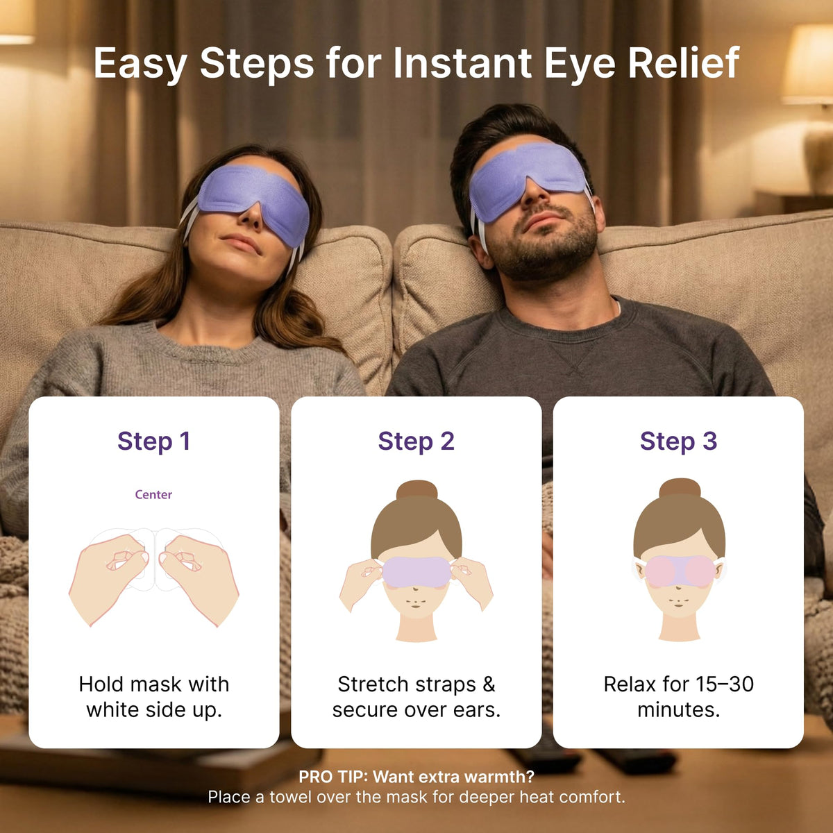 Travel-ready Adellina Steam Eye Mask packaging for flights and trips