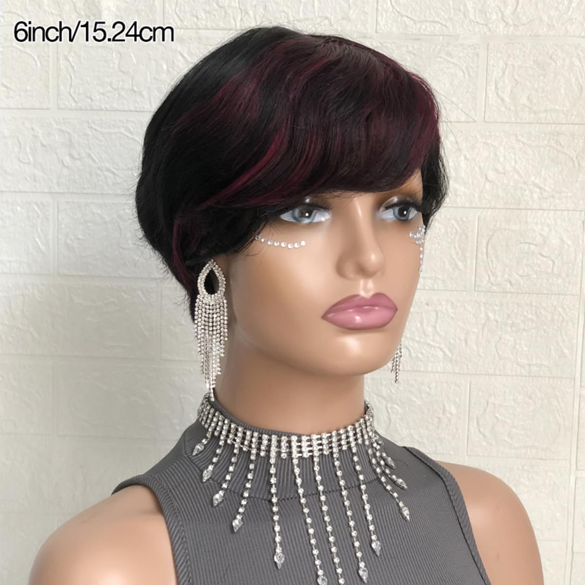 Adette Burgundy wig close-up highlighting rich color and shine.