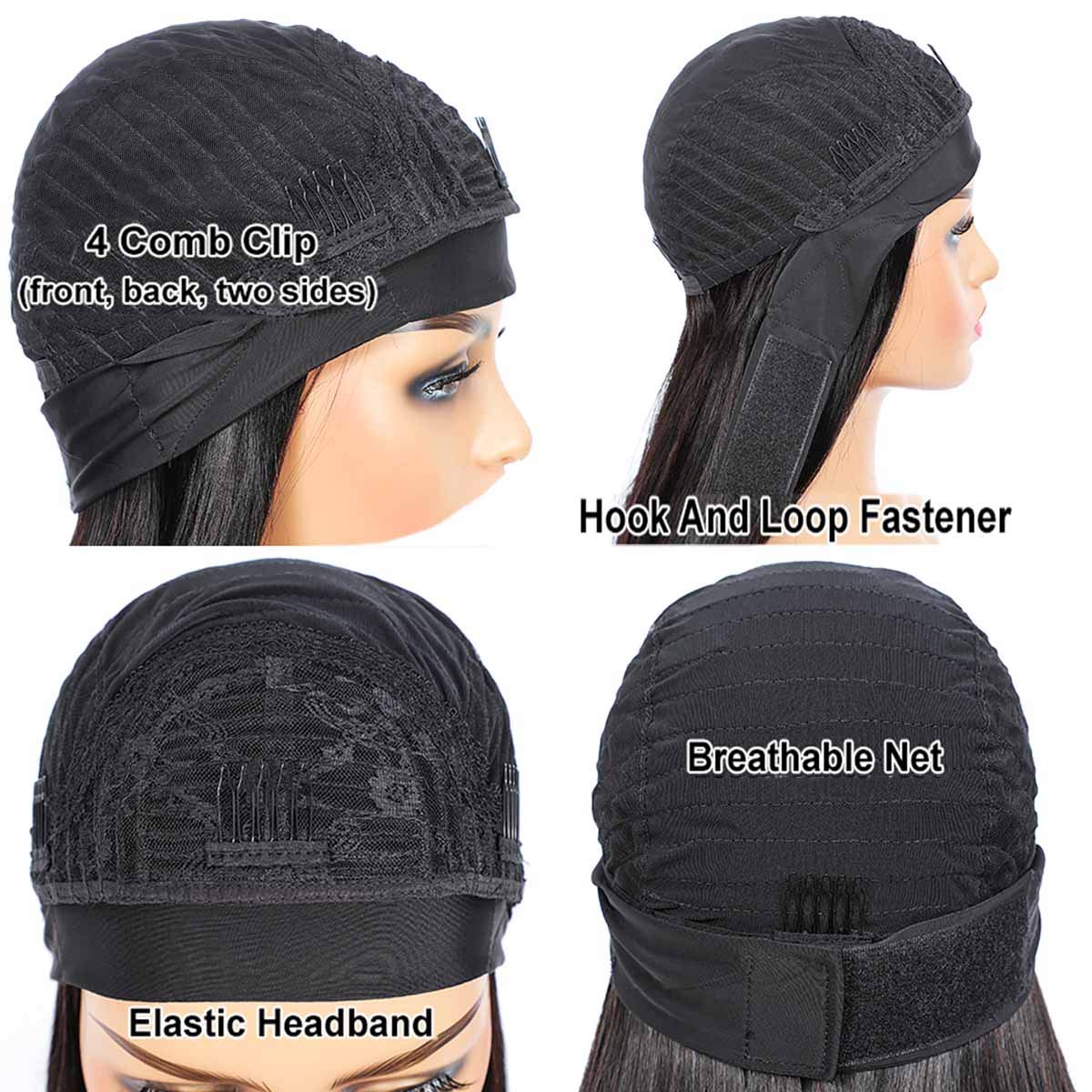 Adette headband wig cap with four combs and adjustable straps for secure fit.