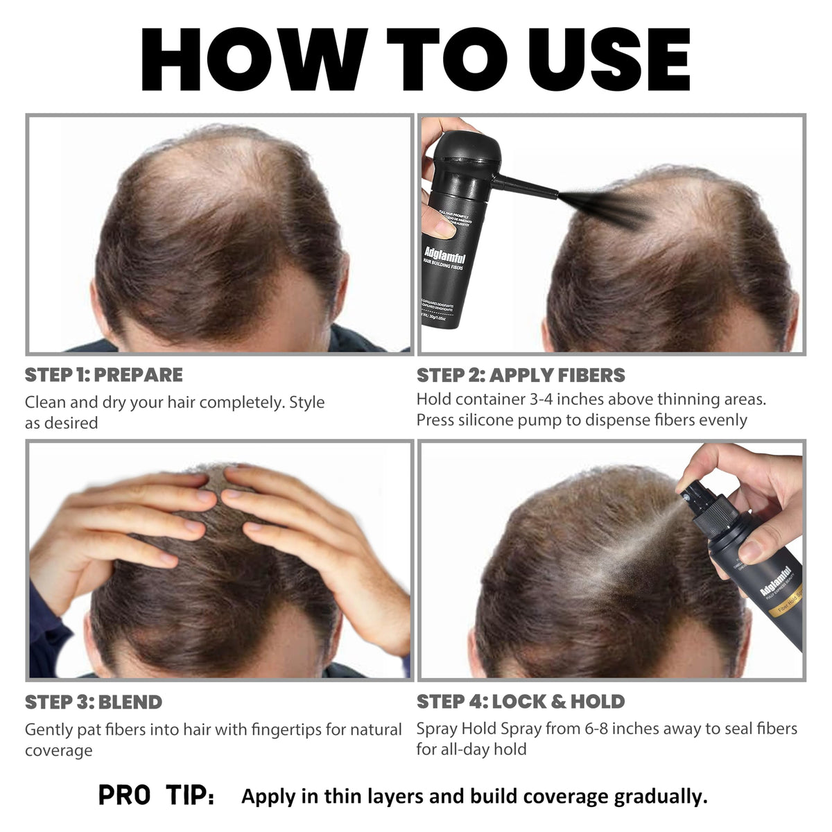 Adglamful Hair Coverage Progress Closeup: visible improvement in thinning areas.