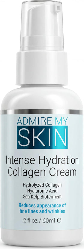 Admire My Skin collagen cream bottle showing hydrating formula for dry skin