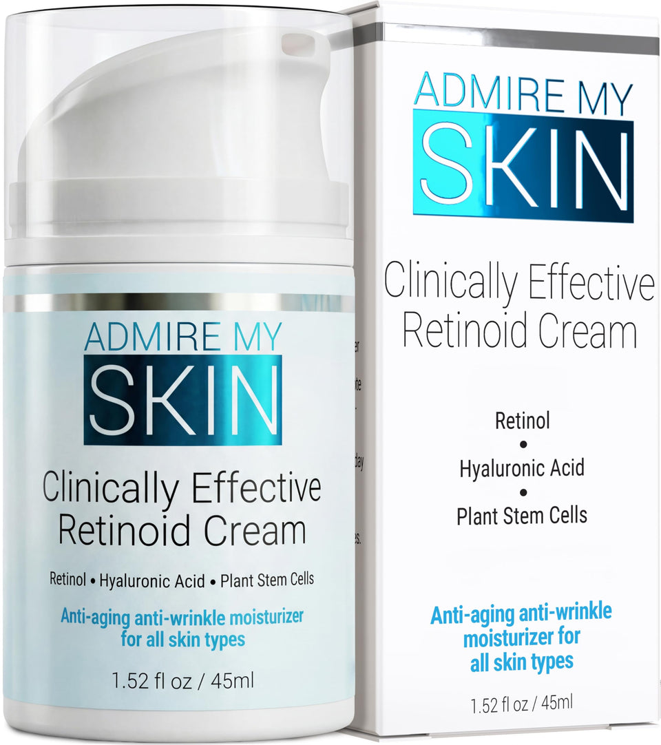 Admire My Skin Potent Retinoid Cream bottle on a clean surface for nightly aging support.