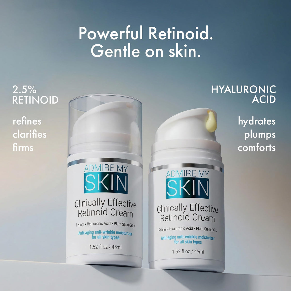 Admire My Skin Retinoid Cream application on hand demonstrates ease of use.